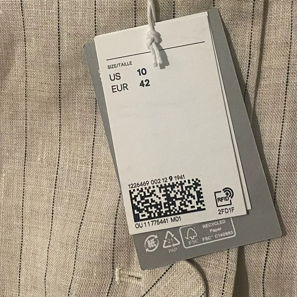 NWT H&M BUTTON-FRONT LINEN SKIRT Light beige/Pinstriped Size 10
